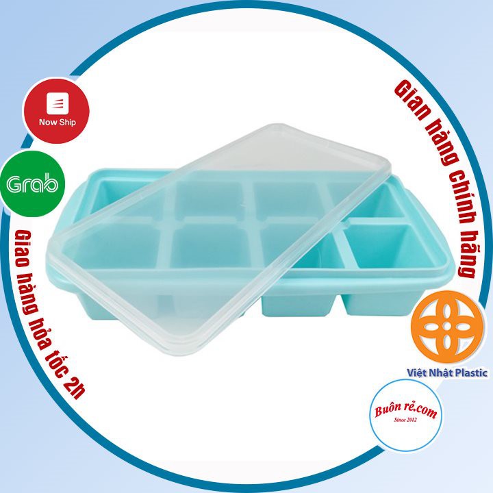 Khay đá 8 viên có nắp (MS:6932) Việt Nhật nhựa dẻo, vỉ đá, khay trữ đồ ăn dặm cho bé, khuôn làm thạch bền đẹp -br01266