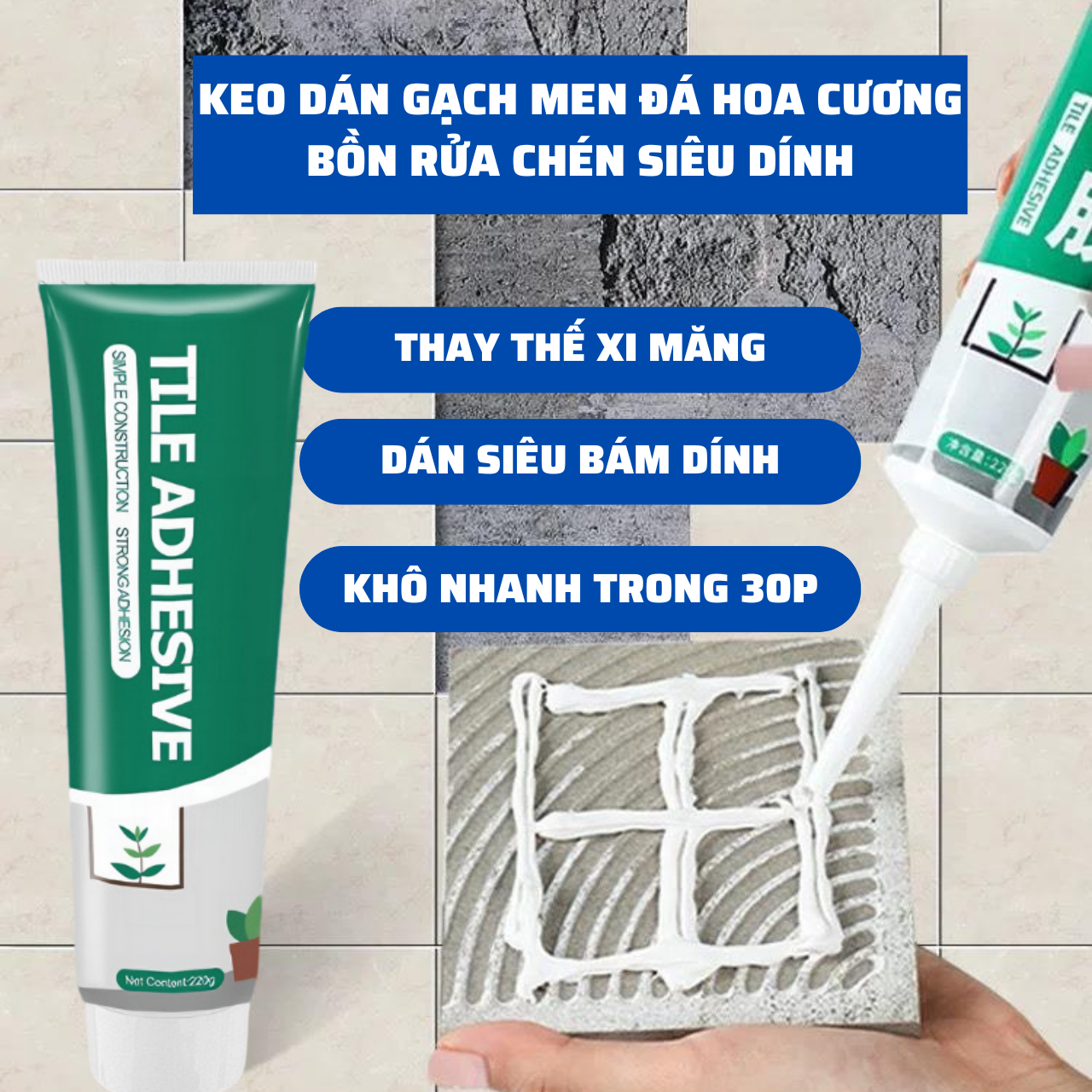 Keo Dán Gạch Men,Đá Hoa Cương,Bồn Rửa Thay Thế Xi Măng Siêu Dính,Khô Nhanh giúp dán lại gạch bị bung tróc dễ dàng K63