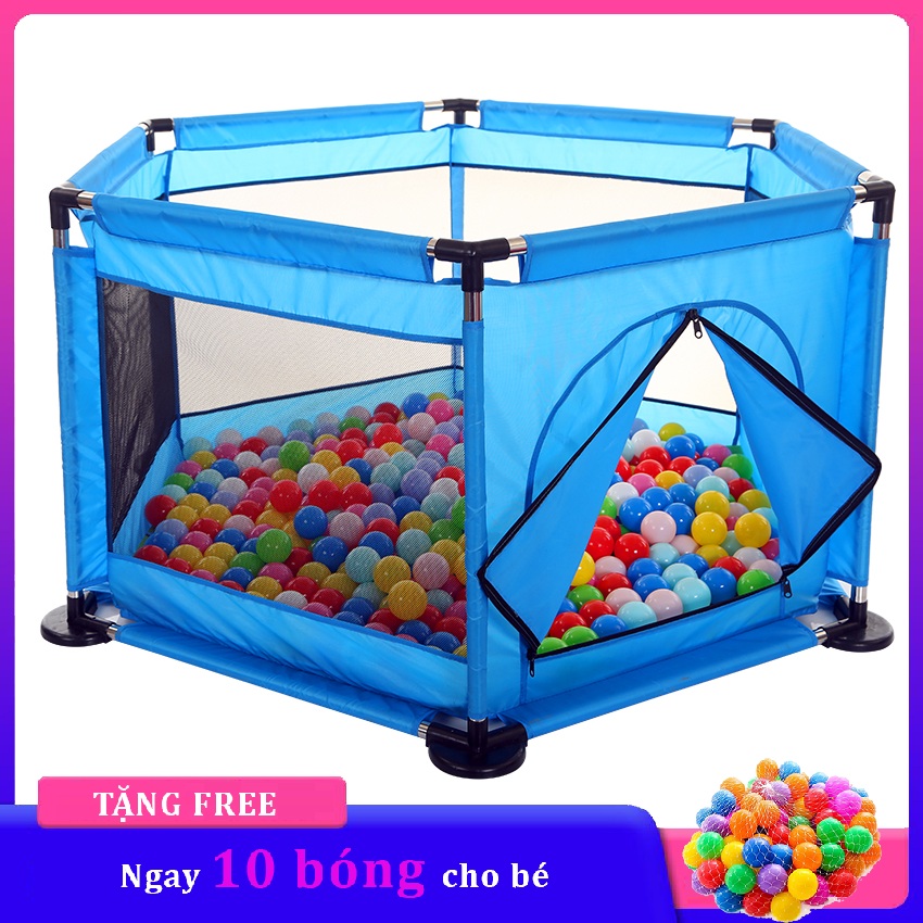 Quây cũi khung inox kiêm nhà bóng cho bé - Tặng kèm 10 bóng