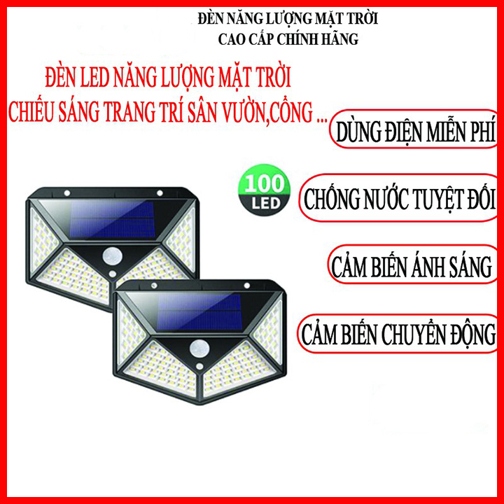 Đèn LED cảm biến năng lượng mặt trời 100 bóng siêu sáng - Đèn LED cảm biến hồng ngoại tiết kiệm điện chống thấm nước