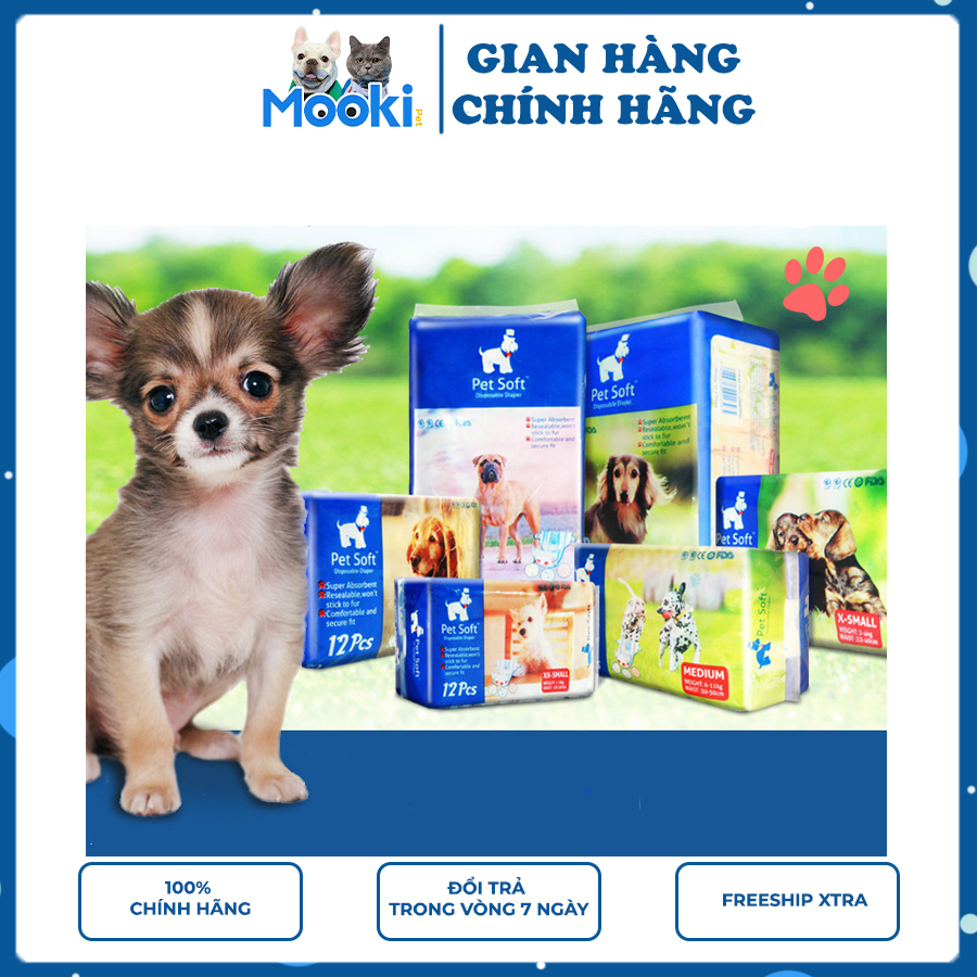 Tả cho chó, Bỉm vệ sinh chăm sóc thú cưng cho Chó Cái Pet Soft 1 bịch 12 chiếc Mooki Pet