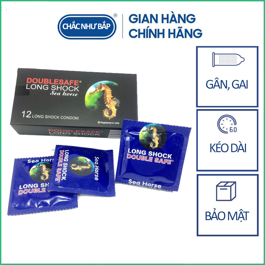 Bao cao su cá ngựa Long Shock DoubleSafe SeaHorse kéo dài quan hệ hộp 12 chiếc