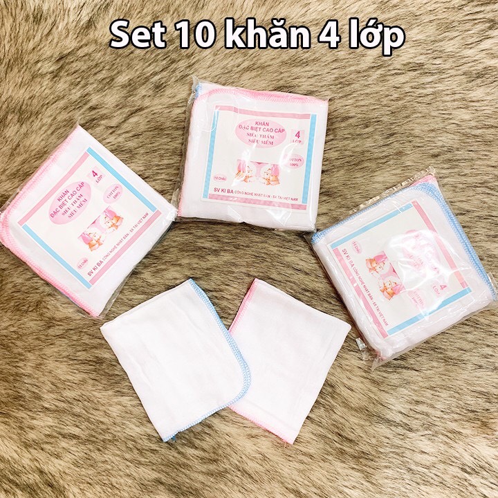 Khăn sữa- combo 30 chiếc khăn sữa kiba 4,3,2 lớp cho bé- vắt sổ cho bé