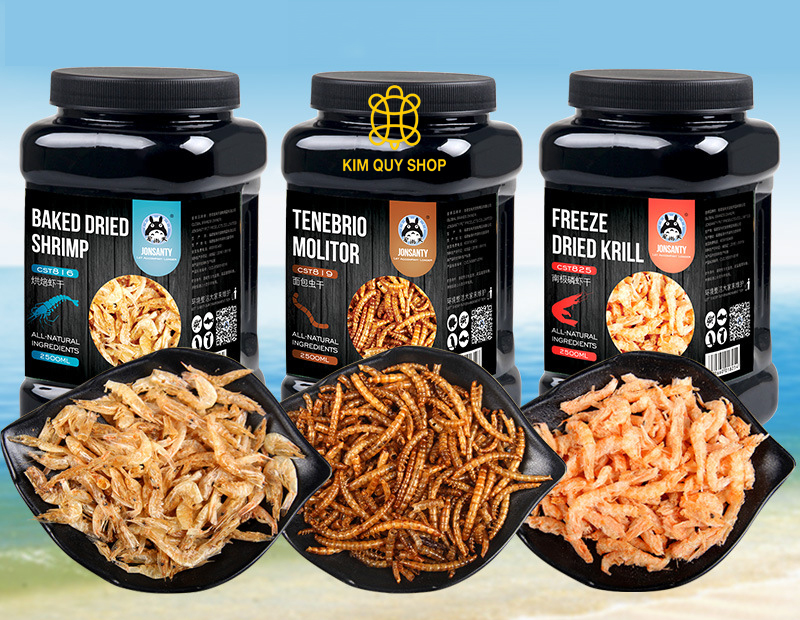 Sâu Mealworm, cá, tôm sấy khô hộp lớn dành cho bò sát, rùa, cá cảnh, chim.....2500ml