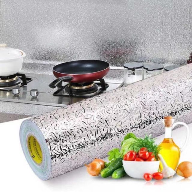 Khổ 60cm x 1m DECAL GIẤY BẠC DÁN BẾP CHỐNG THẤM CÁCH NHIỆT BỀN ĐẸP.