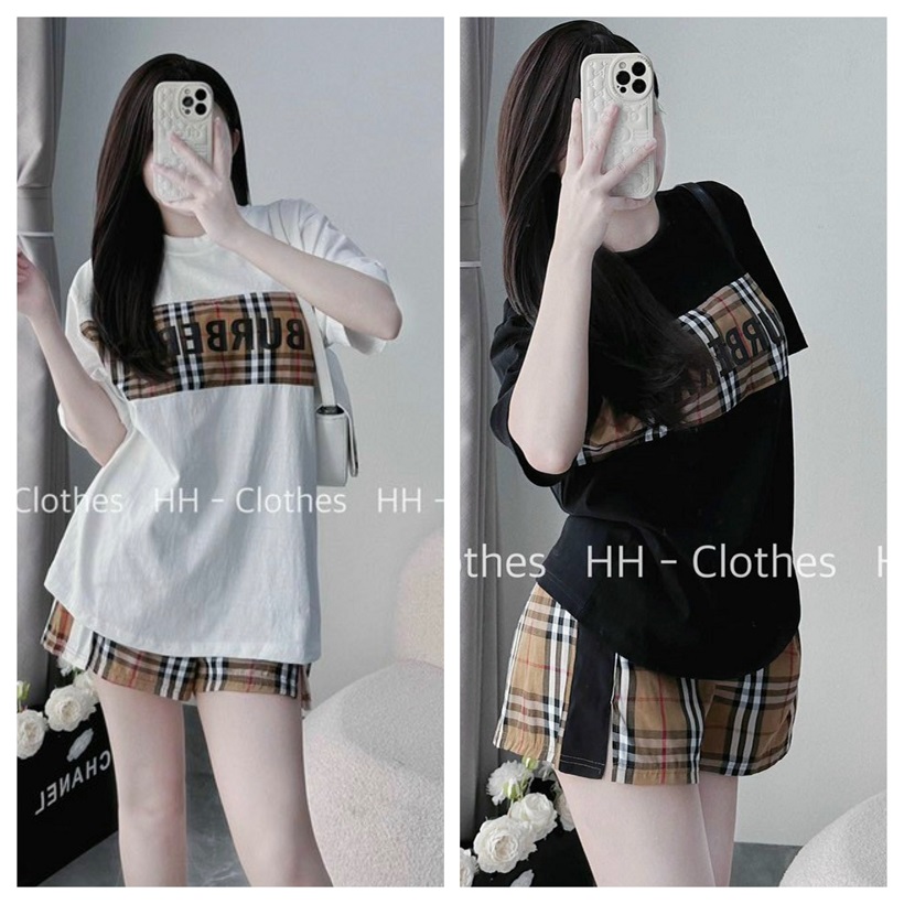 Sét bộ bầu thun thái dập ly dễ thương- bộ cộc mùa hè cotton kẻ kiểu dáng thể thao