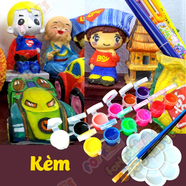 combo 6 Tượng tô màu, size L (8-11cm), tặng kèm 12 màu 2 cọ 1 khay, tượng thạch cao, tô tượng, đồ chơi cho trẻ