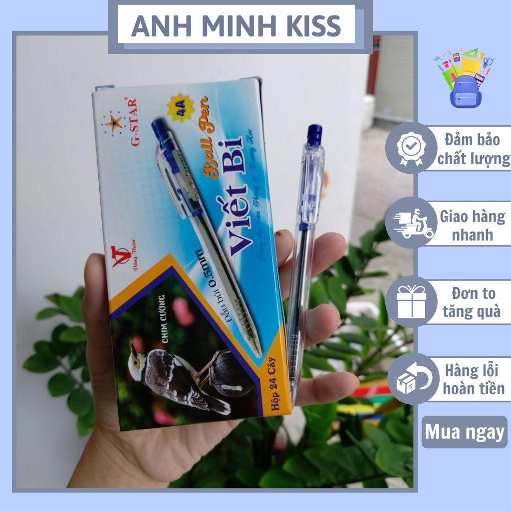 Hộp 12/24 cây bút bi bấm g-star 4a ngòi 0.5mm mực xanh.