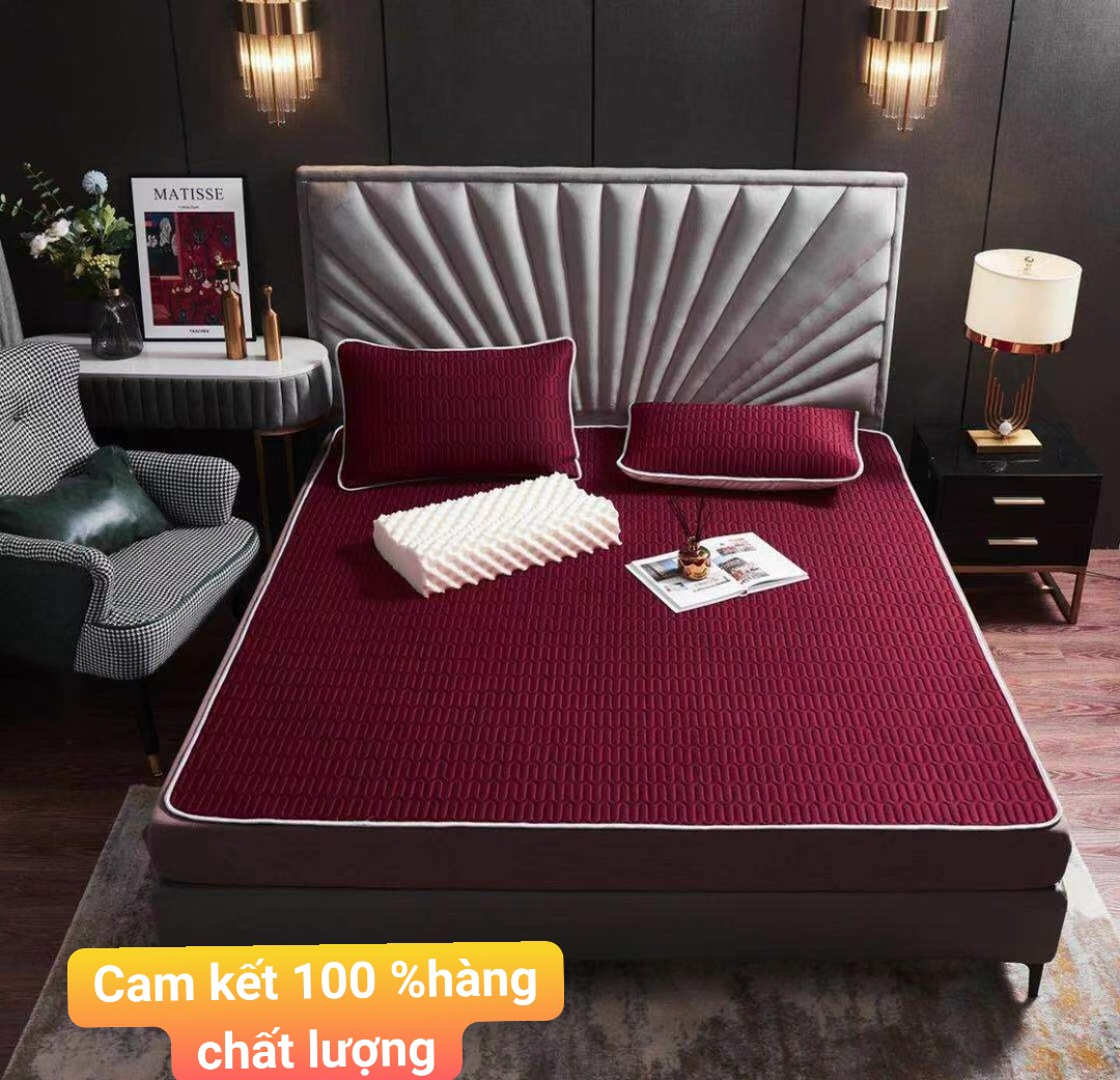 Chiếu cao su non chiếu điều hòa cao su non 1m6 x2m mẫu đỏ đô tặng kèm 2 vỏ áo gối