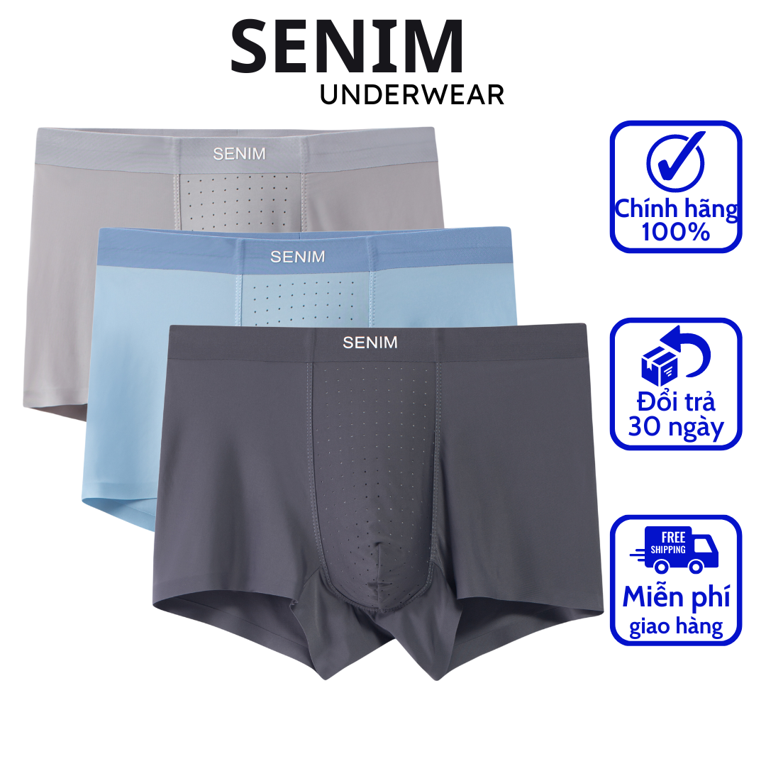 Quần boxer nam chất thun lạnh cao cấp, combo 3 quần sịp đùi nam chính hãng SENIM