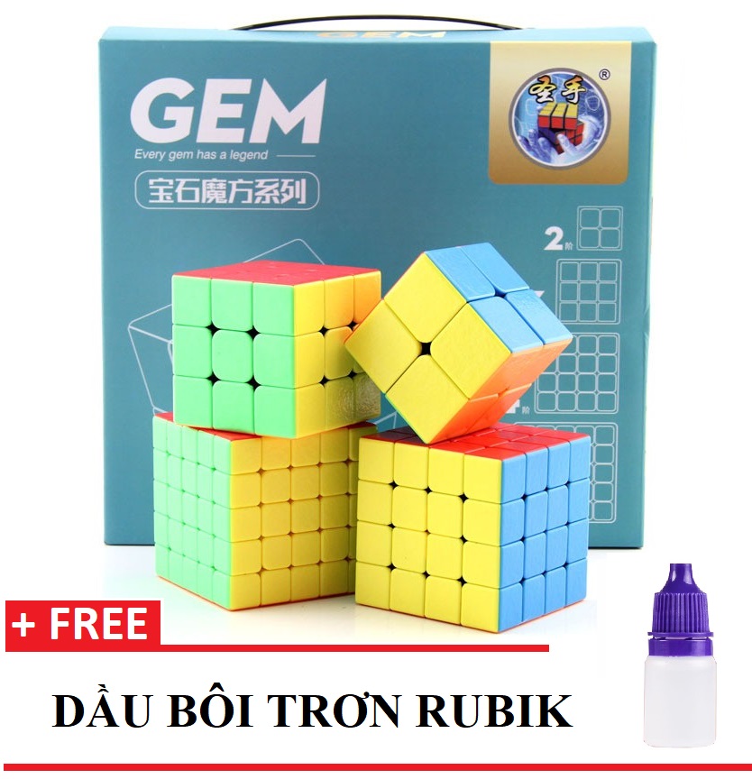 ⚡⚡ [HOT SALE] Combo Hộp 4 Rubik GEM 2x2 3x3 4x4 5x5 Xoay trơn mượt bẻ góc tốt (Xanh) - TẶNG 1 DẦU BÔI TRƠN RUBIK FUNO