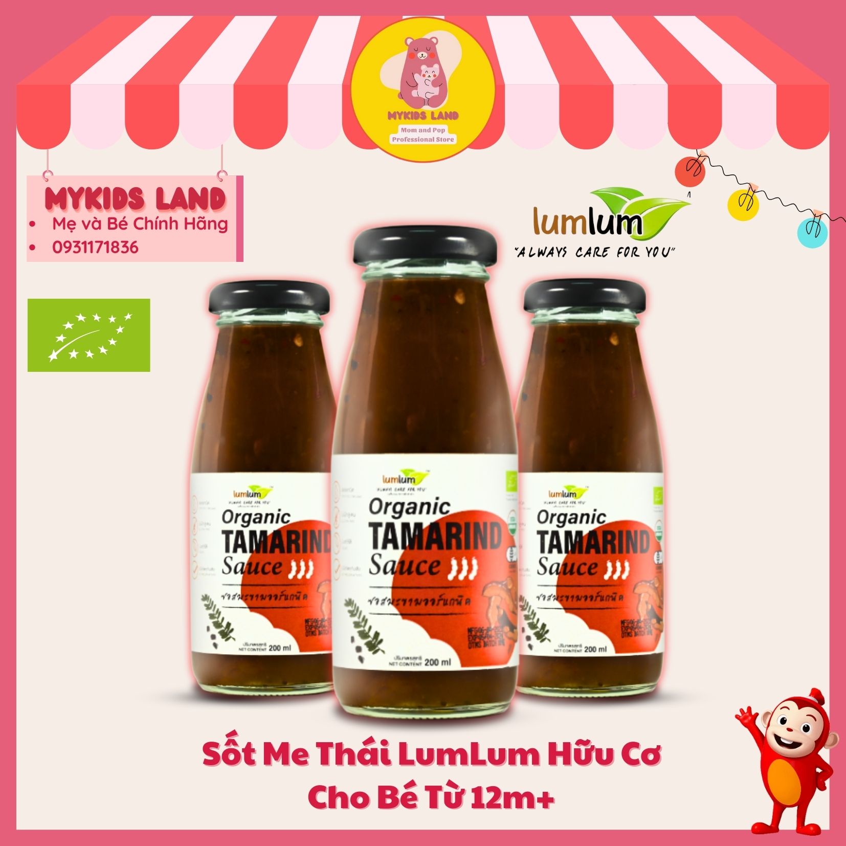 Gia Vị - Nước Sốt Me Hữu Cơ LumLum Thái Lan Cho Bé Ăn Dặm Từ 12M+ Chai 200ml