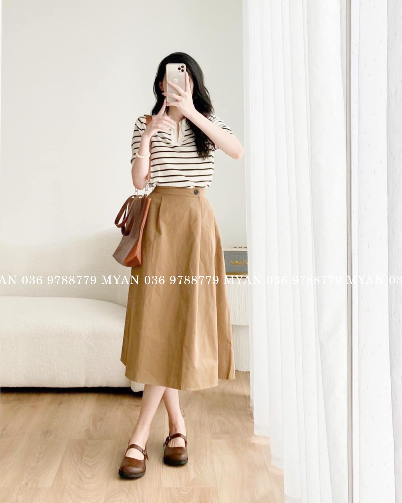 Chân váy thô 1 cúc lệch chun sau v092104