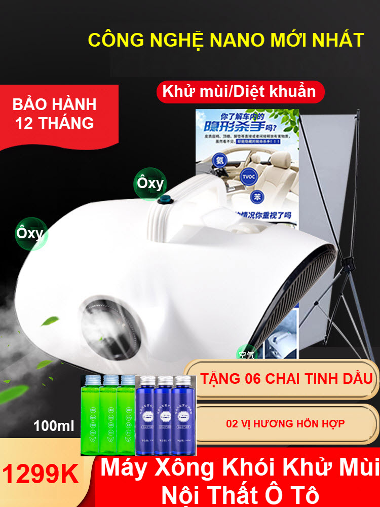 Tặng 06 Chai Tinh Dầu - Máy Xông Khử Mùi Ô Tô Diệt Khuẩn GF-9527 Bảo Hành 12 Tháng - Công Suất 1500W - Máy Xông Khử Mùi Công Nghệ Nano Dành Cho Ô Tô - Máy phun dung dịch khói khử trùng,khử mùi ,khử khuẩn ô tô ,phòng ngủ,nhà ở ,văn phòng