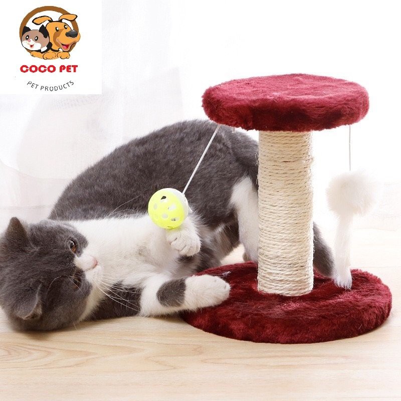 Cây cào móng 2 tầng - trụ cào móng có đồ chơi cho mèo