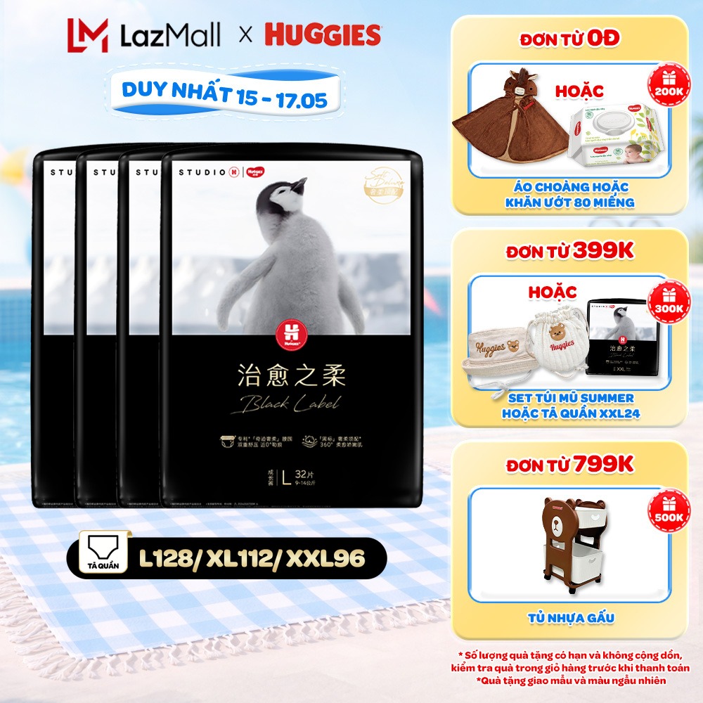 Combo 4 Tã dán/quần Huggies Black Label size M36/L32/XL28/XXL24 miếng