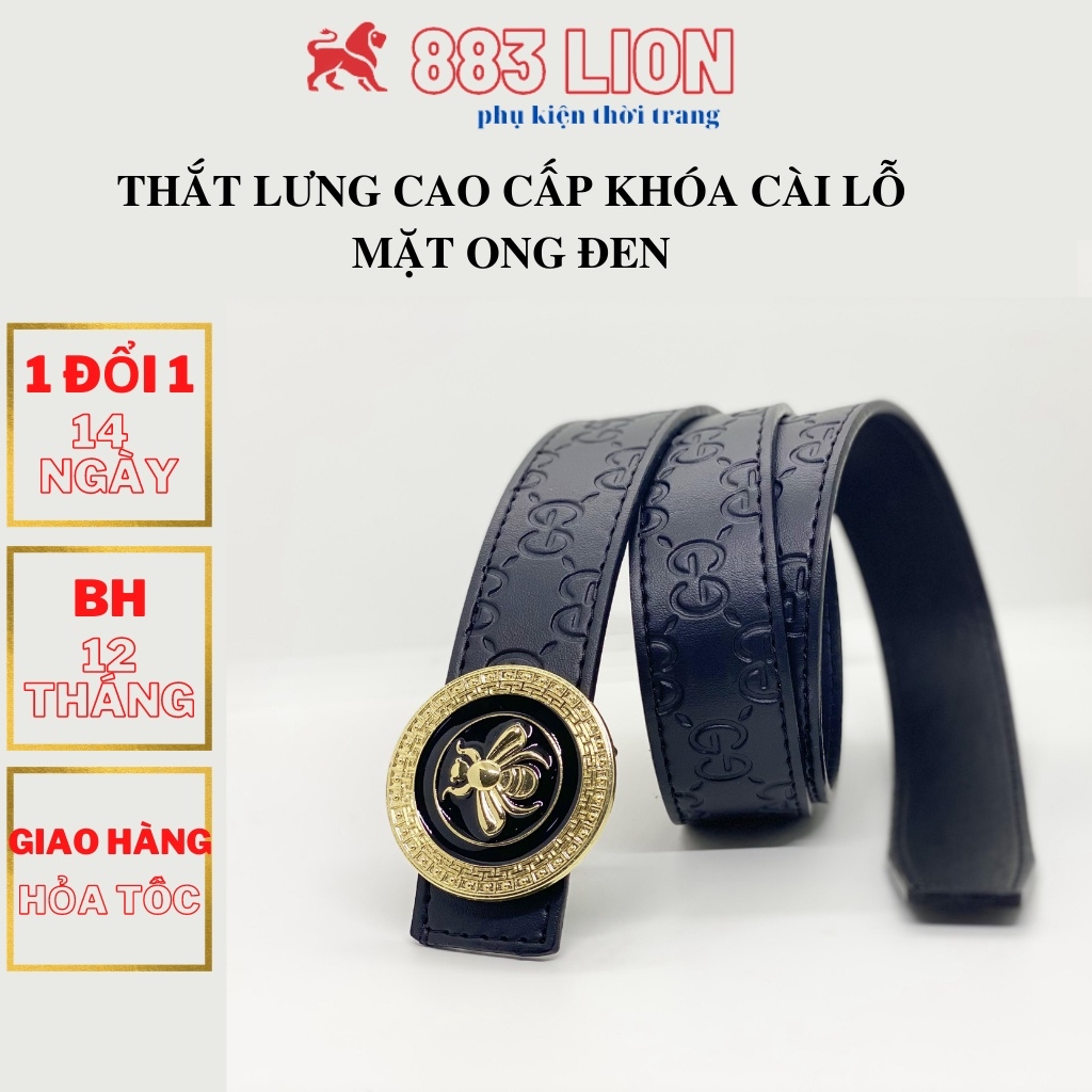 ☽۞☬ thắt lưng da nam gucci mặt hợp kim hình con ong vàng đen sang trọng cao cấp