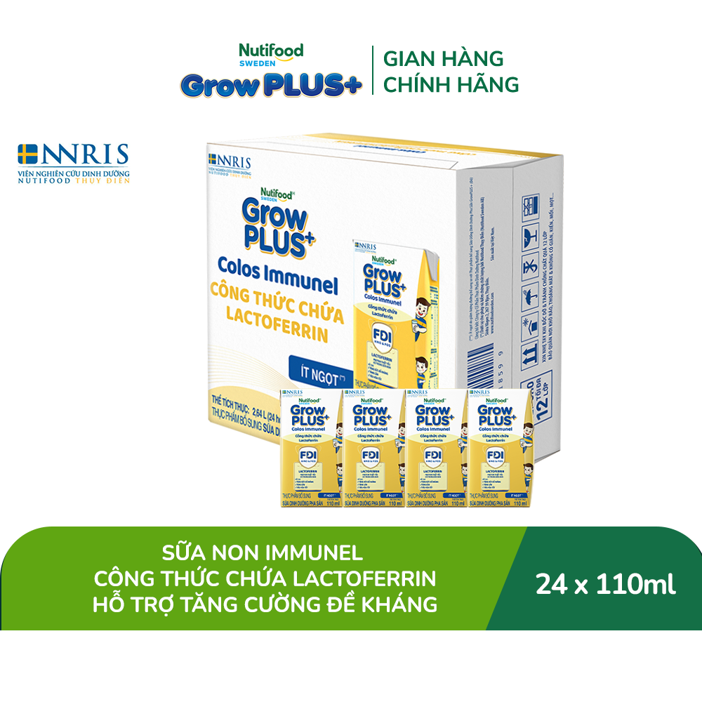 Thùng 24 Hộp Sữa Bột Pha Sẵn Nutifood Sweden GrowPLUS+ Sữa Non Immunel hộp 110 ml (Bao bì tuỳ lô hàng)
