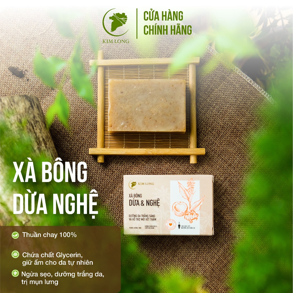 Xà Bông Dừa Nghệ tự nhiên 100% - Xà bông thiên nhiên 100gr - Xà bông sinh dược thủ công truyền thống - Kim Long