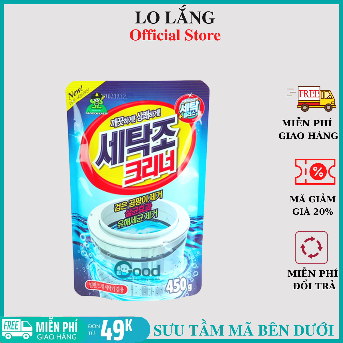 BỘT TẨY VỆ SINH MÁY GIẶT HÀN QUỐC CAO CẤP - VỆ SINH ĐƯỢC TẤT CẢ CÁC DÒNG MÁY