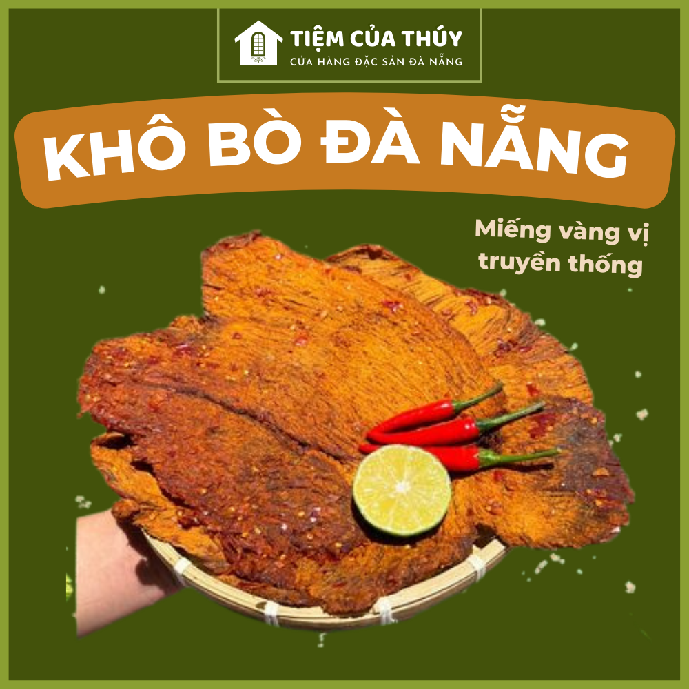 Khô bò miếng túi 500gr đặc sản khô bò Đà Nẵng vị khô mềm cay vừa ăn thơm ngon theo công thức gia truyền nhà làm từ thịt bò tươi chăn that trên núi đồi