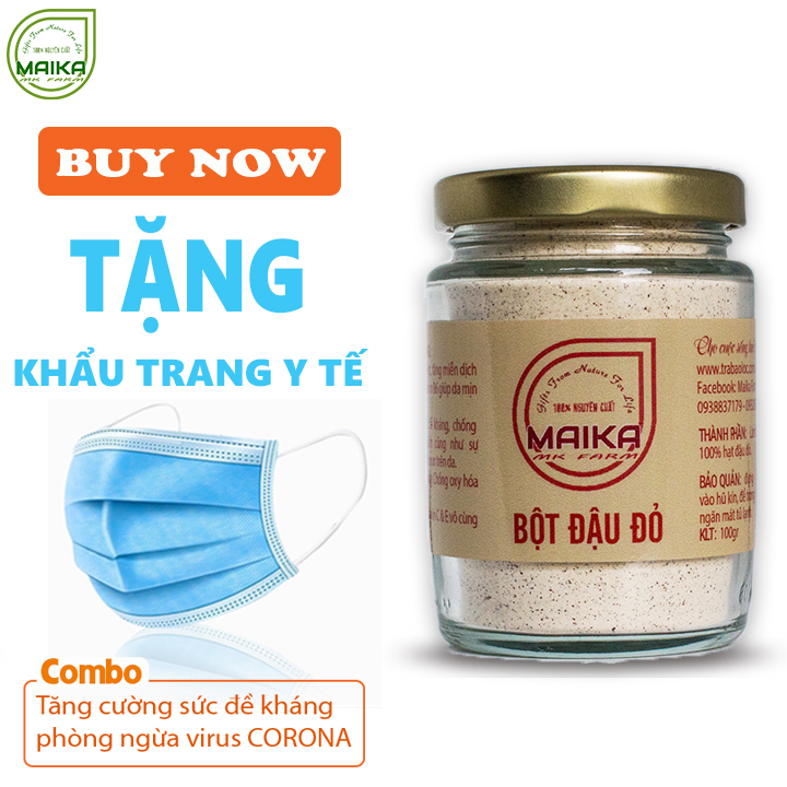 Bột Đậu Đỏ Nguyên Chất MK Farm (100g/hũ) + Tặng Khẩu Trang Y Tế - Đắp mặt trắng da, cải thiện sắc tố, se khít lỗ chân lông - Đã được kiểm nghiệm y tế