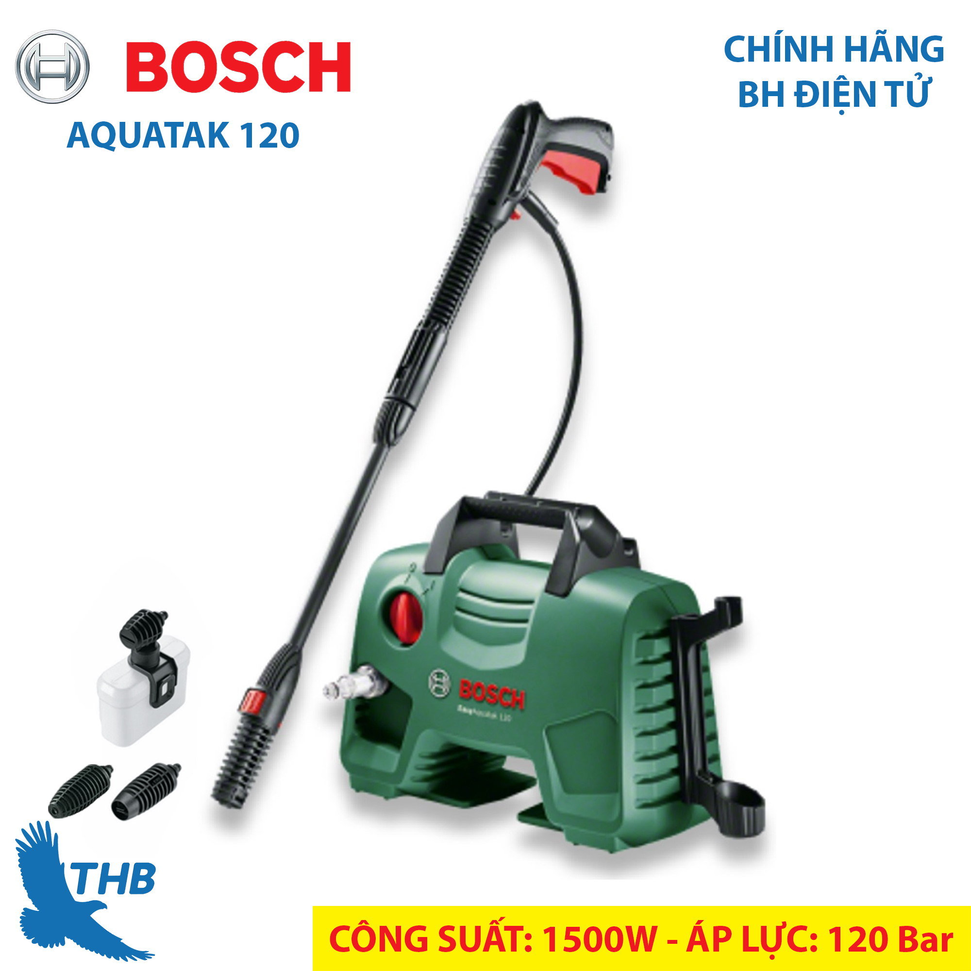 Máy rửa xe gia đình Bơm phun xịt rửa Bosch AQT 120 Áp lực 120 Bar Bảo hành điện tử 6 tháng