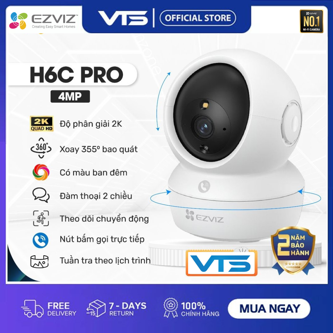 Camera Wifi Trong Nhà EZVIZ H6C PRO 4MP 2K/H6C PRO Quay 360 Chạm để gọi điện Đàm thoại 2 chiều Phát Hiện Chuyển Động