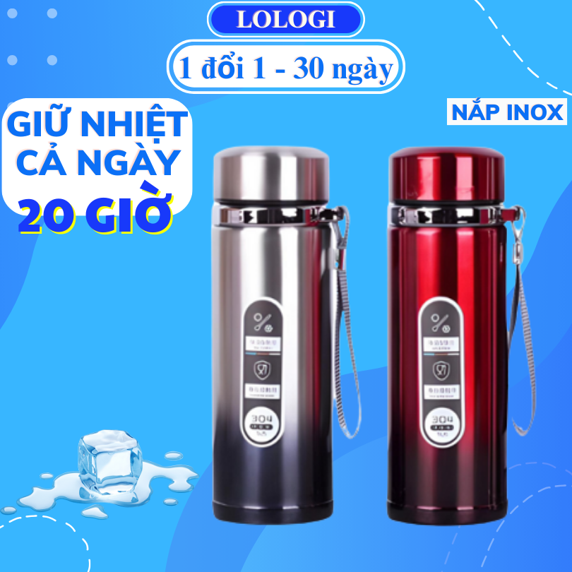 Bình giữ nhiệt 1l inox 304 không gỉ, giữ nóng hơn 12 giờ, giữ lạnh hơn 15 giờ 3 lớp cách nhiệt có dây treo nắp đậy kín