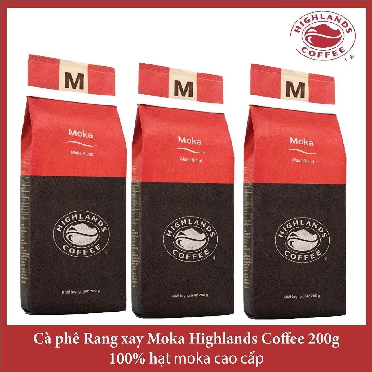Combo 3 gói Cà phê Rang xay Moka Highlands Coffee 200g