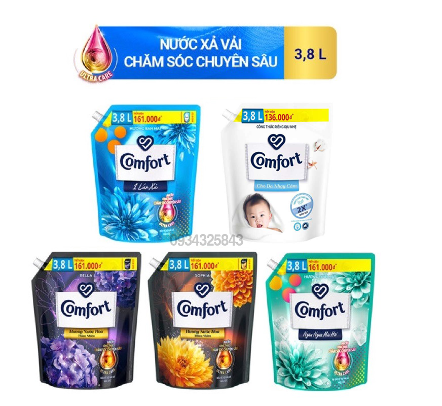 Nước xả vải Comfort đậm đặc 3.8 Lít