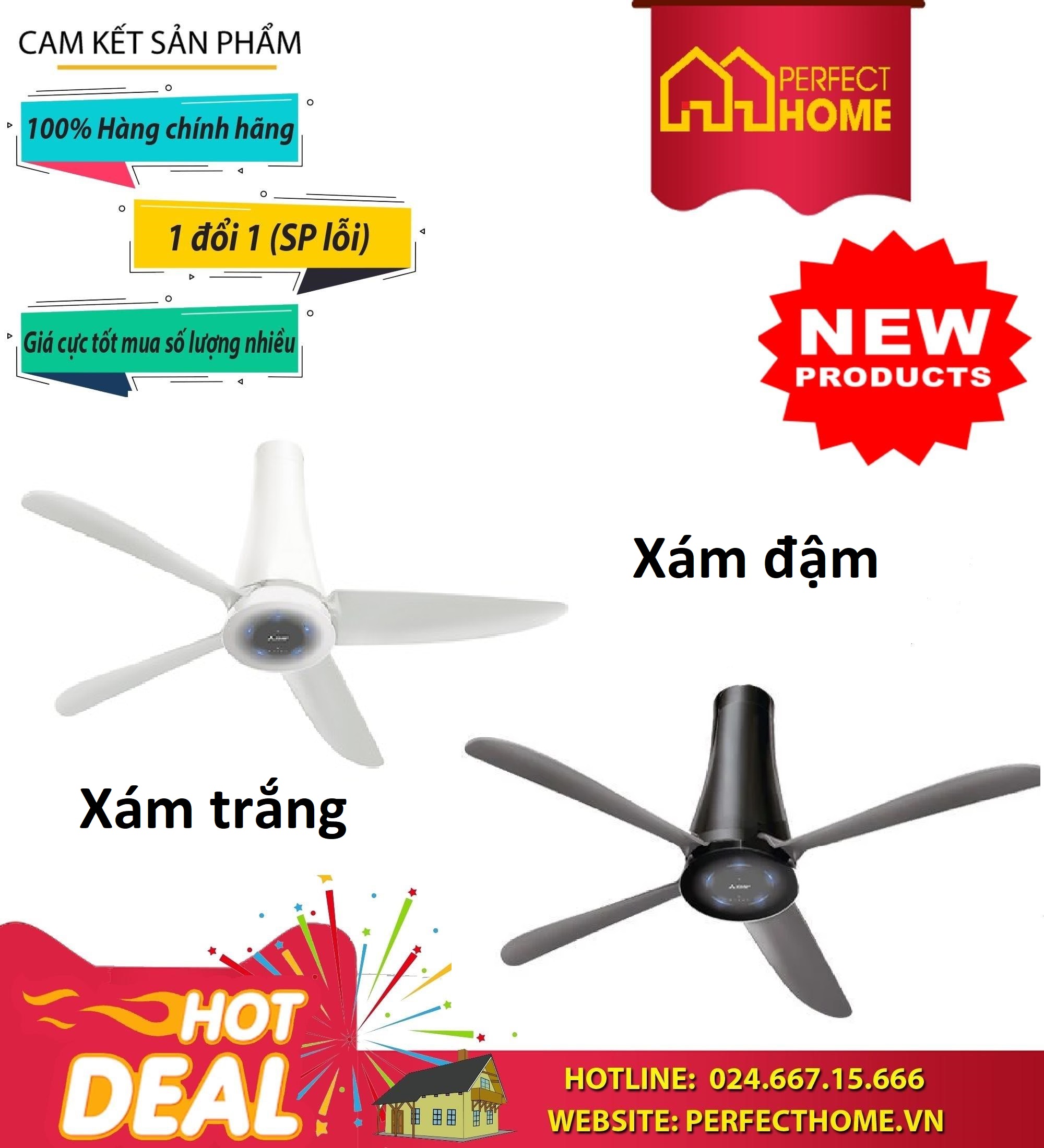 Quạt trần 4 cánh mitsubishi c56-rw4 màu trắng, màu xám đậm nhập khẩu thái lan