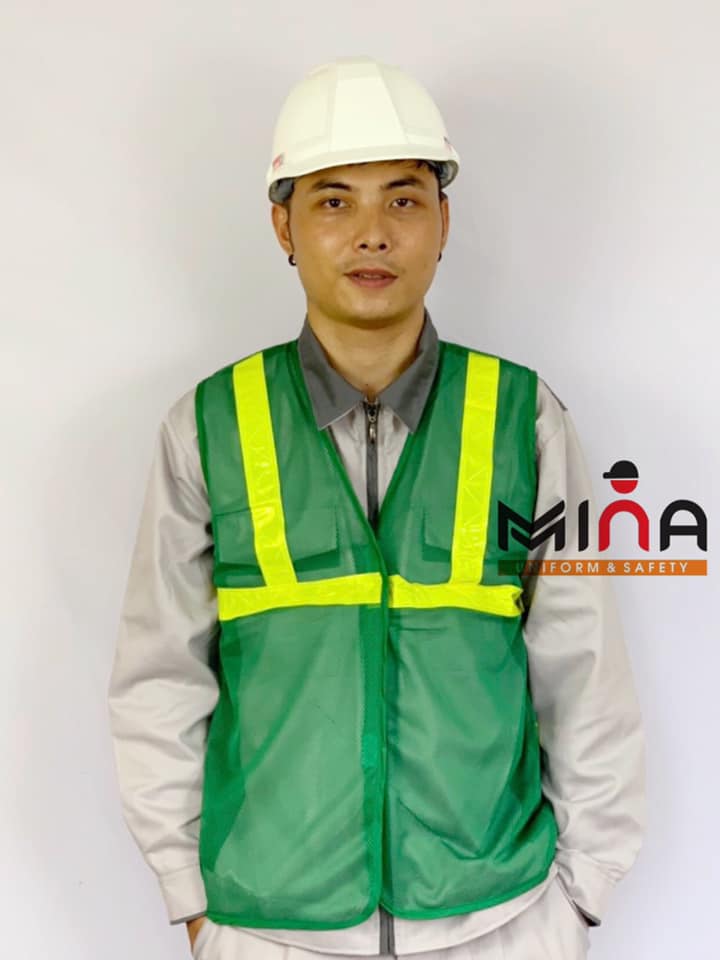 Áo ghi lê công nhân - phản quang - màu xanh lá - vải lưới