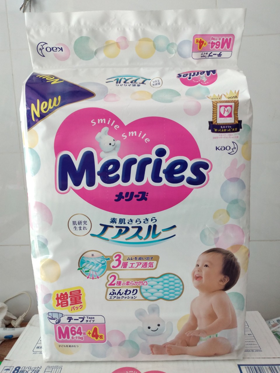 Tã meries cộng miếng size tã m64+4 dán/ l 58 dán