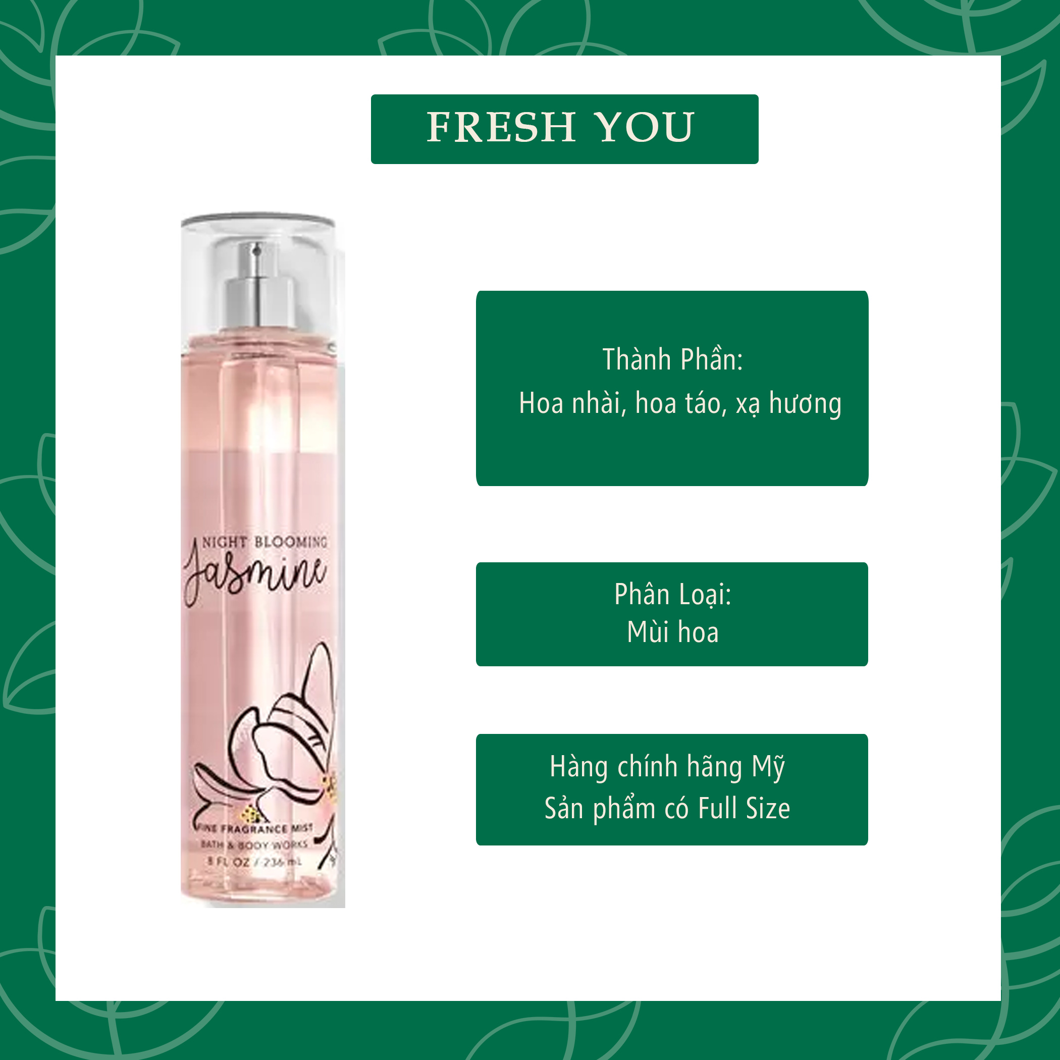 Night Blooming Jasmine - Xịt thơm toàn thân body mist khác Bath & Body Works - Hoa