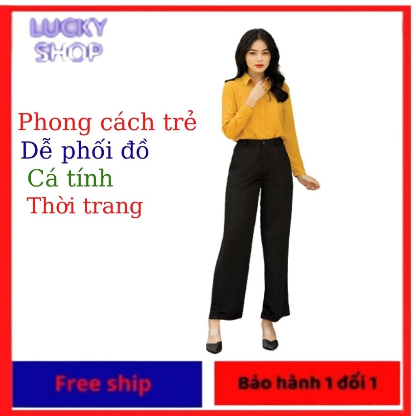 Quần Ống Rộng Nữ Lưng Cao Khuy Giưa Đẹp 2020-LucKy Shop K03-Phong Cách Sang Trọng-Tre Trung-Tạo dáng Vóc,Hàng VNXK