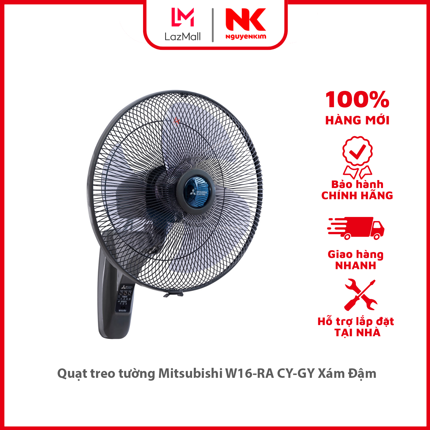 Quạt treo tường mitsubishi w16-ra cy-gy xám đậm