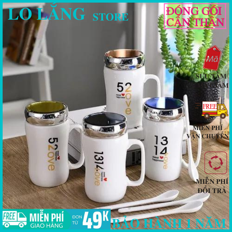 Ly sứ đựng nước nắp gương - ly sứ giu nhiet dùng làm gương soi cao cấp - giao mẫu ngẫu nhiên