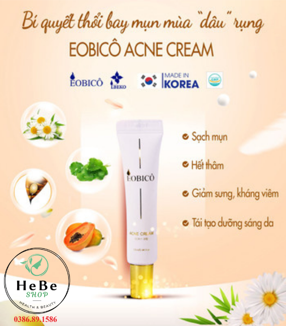 [Hàng chính hãng 100% + Quà 15K]GEL TRỊ MỤN ACNE CREAM EOBICO - LBEKO 13ML – HÀN QUỐC - Kem chấm mụn thần thánh ACNE CREAM! + HeBeShop + MP002 + Tặng mặt nạ dưỡng da TheFaceshop trị giá 15K