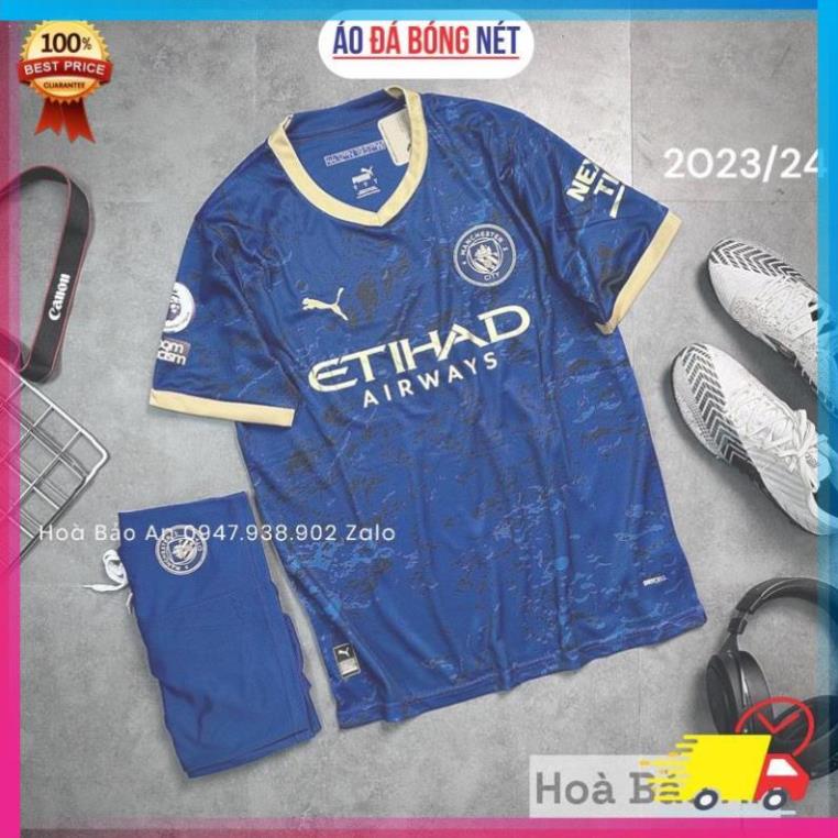 Sale đến 50%.  Áo bóng đá đội tuyển Mancity  sân Khách 2023-2024 Màu Xanh Quần Xanh - Vải Gai Thái Chuẩn Áo Thi Đấu . Có bán sỉ.