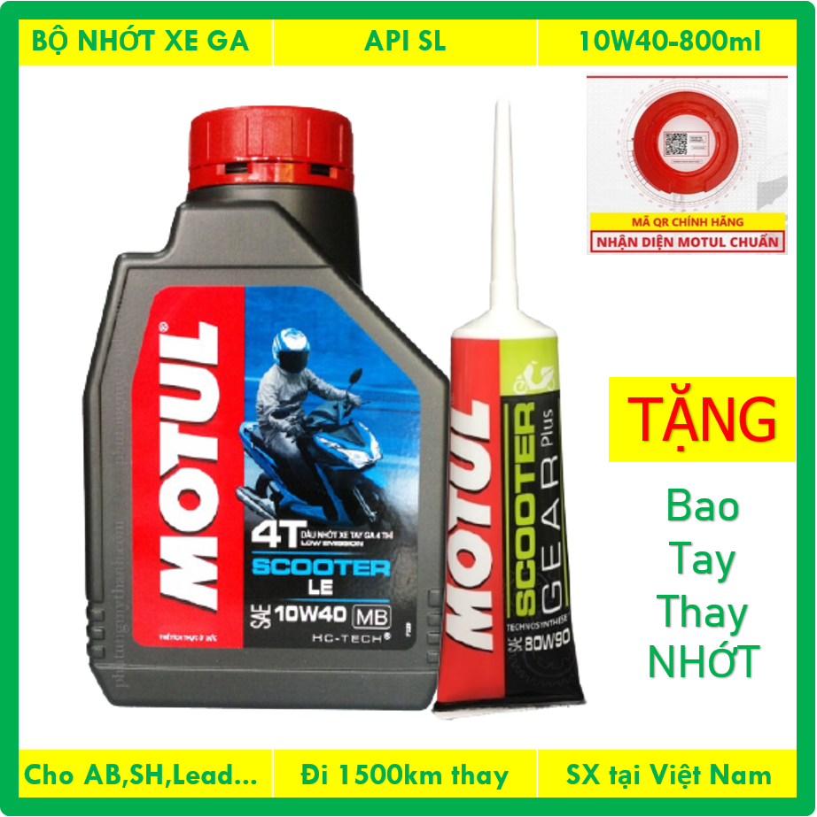 (TẶNG bọc cà vẹt) Combo nhớt xe tay ga Motul Scooter LE 10W40 (0.8L) + Nhớt hộp số 80W90 120ml, dùng cho tất cả các dòng tay ga như Air Blade, Sh, Lead, Vision, Vespa....