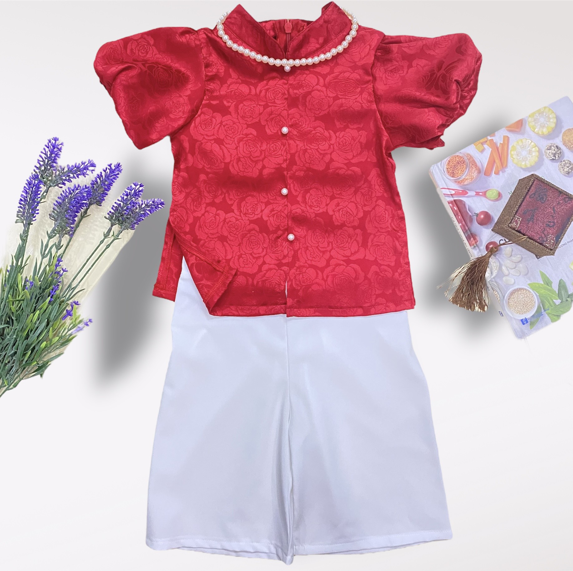 Bộ quần bà ba bé gái gấm đỏ 8-28kg Angel Baby Thời Trang Thiết Kế