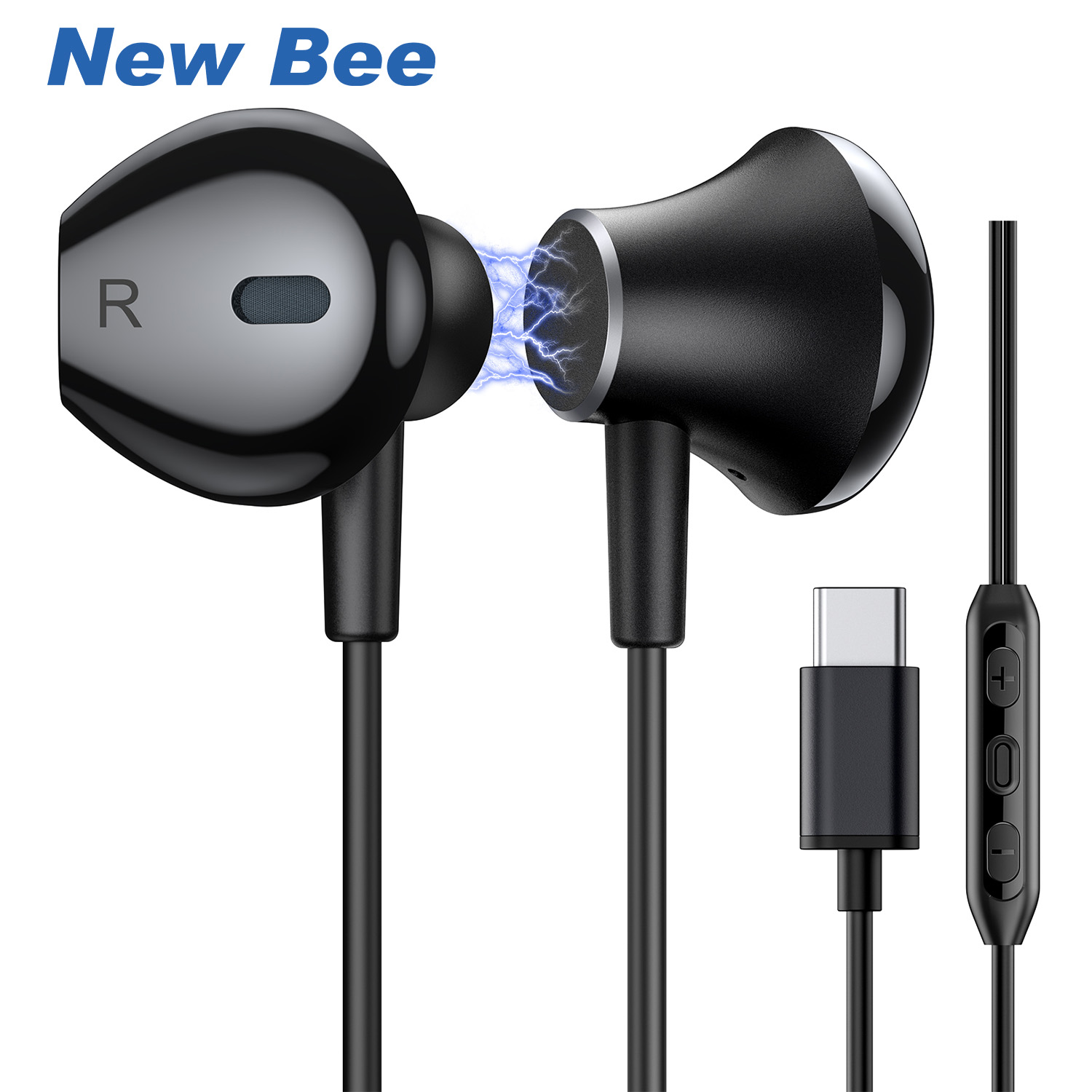 New Bee CH21 Wired Earphone Type-C Interface Earphone with Mic Comfortable Wearing  with Cable Clamp For phones tablets laptops desktops