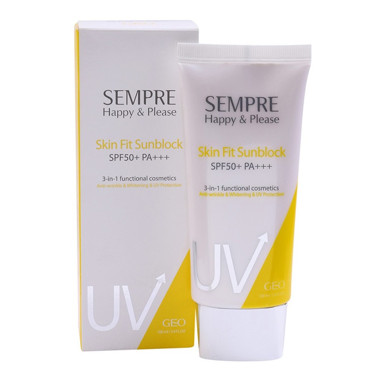 Kem chống nắng Geo Sempre - Dưỡng da, Nâng tông, Kiềm dầu SPF50+PA++++ 100ml