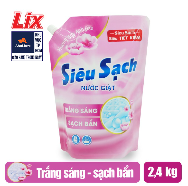 [HCM]Nước giặt Lix Siêu Sạch 2.4kg Hương Hoa Anh Đào (túi)
