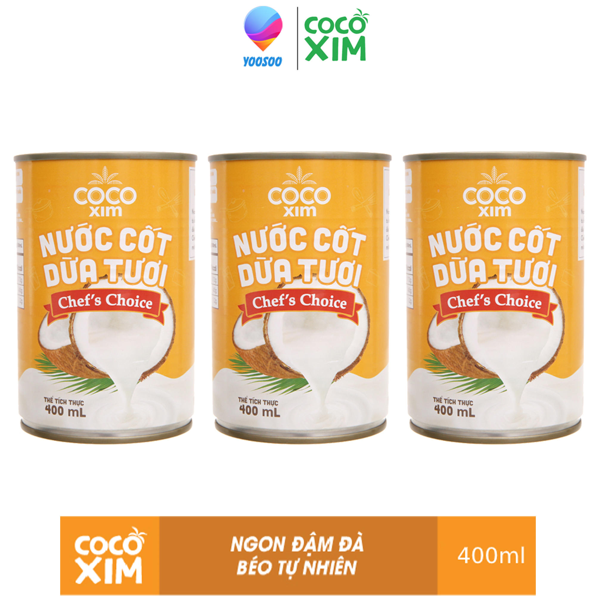 Combo 3 lon nước cốt dừa tươi 100- dừa nguyên chất Cocoxim Chefs Choice CBCDT0001 - Thương hiệu COCOXIM 400ml - TTGT89