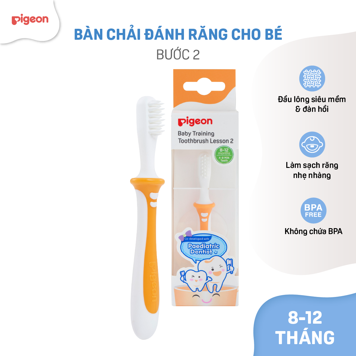 Bàn Chải Đánh Răng Cho Bé Pigeon Bước 2 Cam 2021