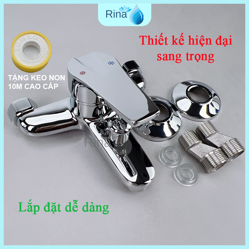 ĐỒNG THAU CỰC BỀN BH 2 NĂM, Bộ vòi Củ Sen Tắm Nóng Lạnh đồng thau xi bóng RN3009 Cao Cấp, vòi sen tắm nóng lạnh Rina