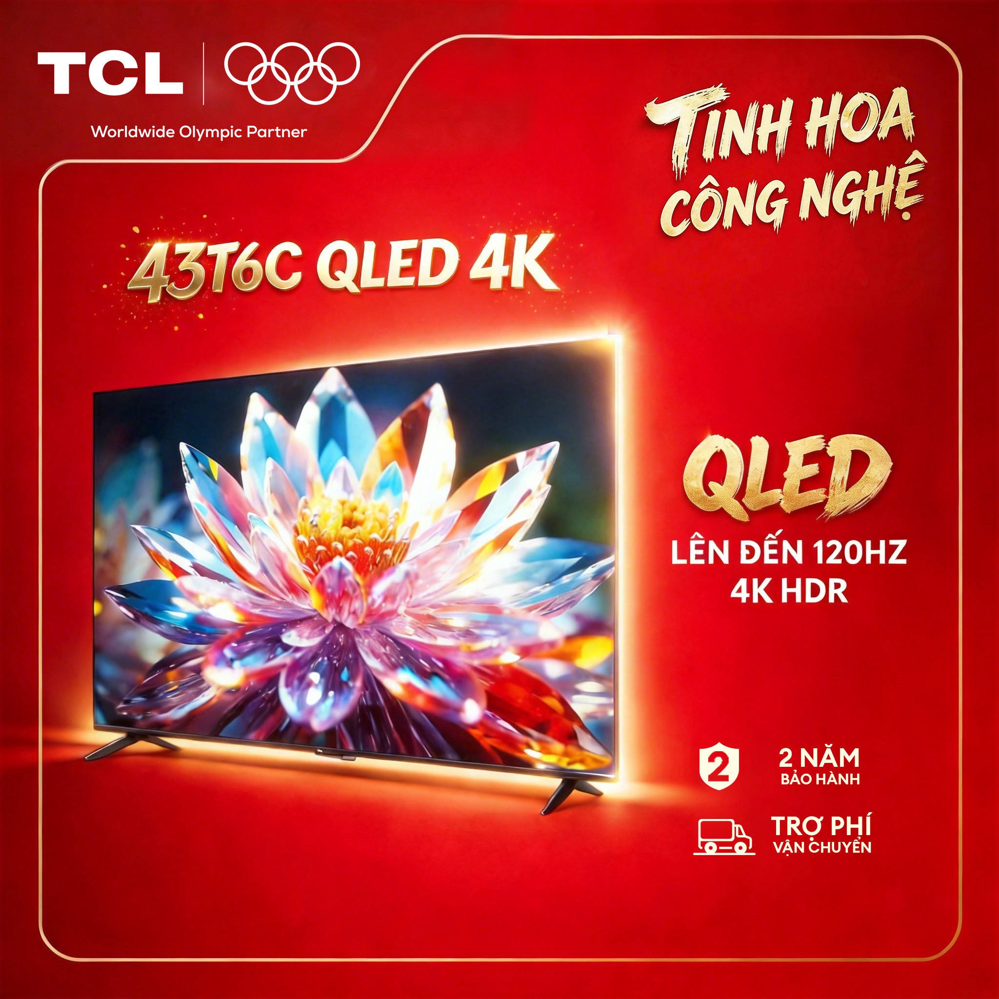 【QLED 4K】43inch - 4K Smart Google TV TCL 43T6C - HDR10+ - Tần số quét 60Hz - Dolby Atmos - Bảo Hành 2 Năm - Hàng Chính Hãng