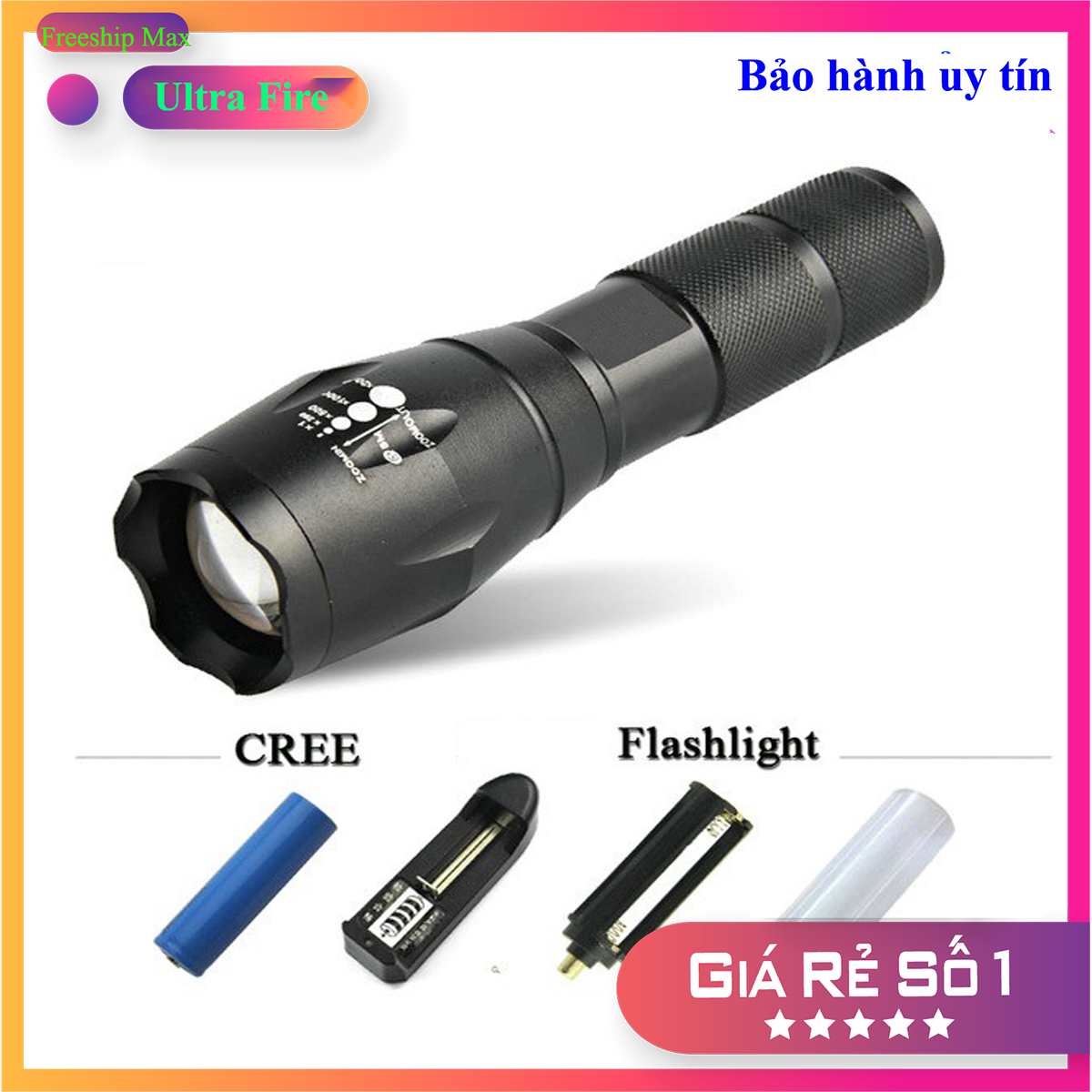 Đèn pin sạc xách tay, Đèn pin siêu sáng Ultraffire Xml T6, đèn pin chống nước tuyệt đối, Bảo hành uy tín